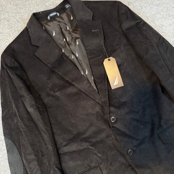 Nautica Other - Nautica Bard Mens Black Corduroy Blazer Elbow Patches Active Stretch 38R NAF481